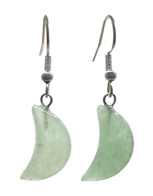 Green Aventurine Crescent Moon Surgical Steel Earrings